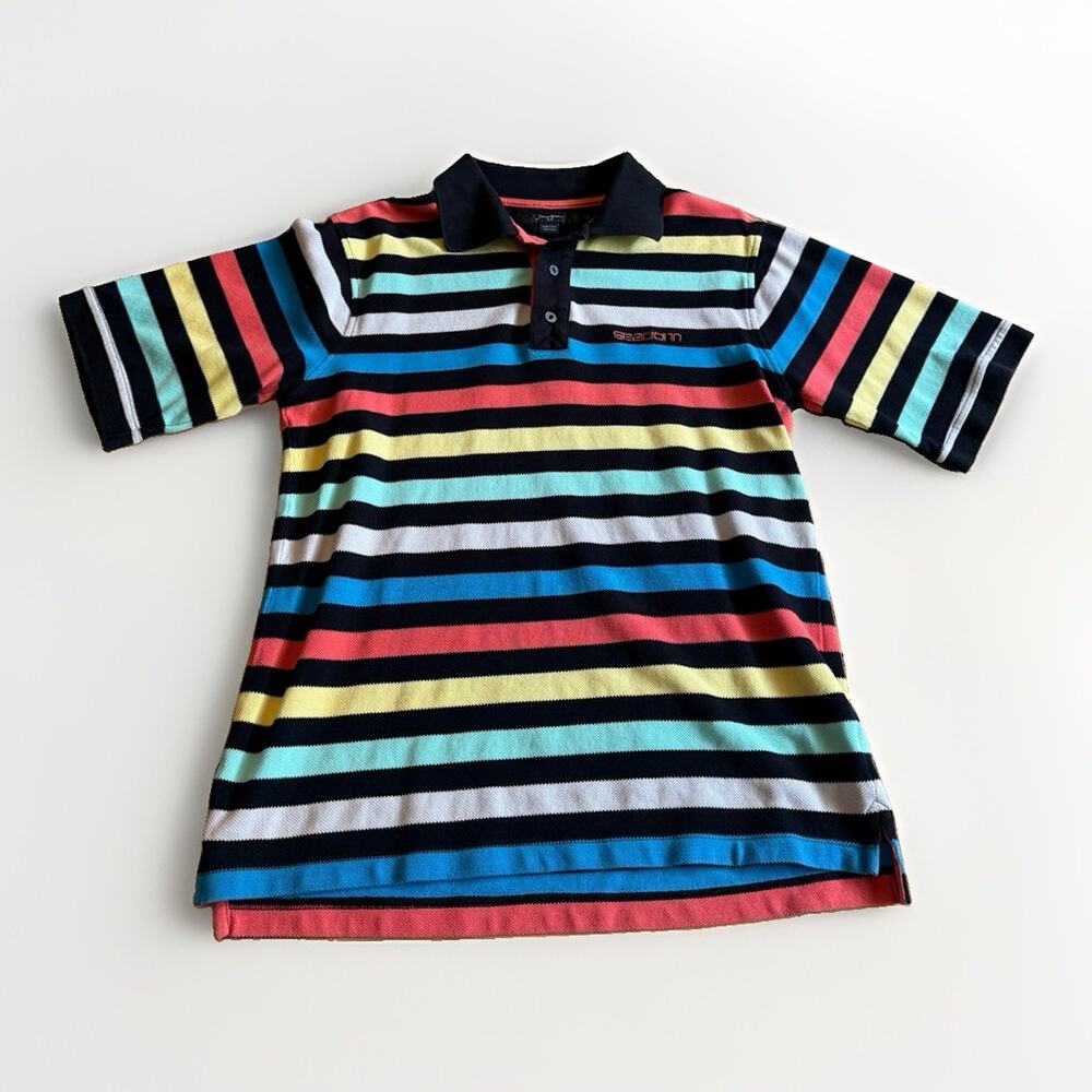 Vintage Y2K Sean John Polo Shirt Mens L Colorful Stripe Short Sleeve All Cotton
